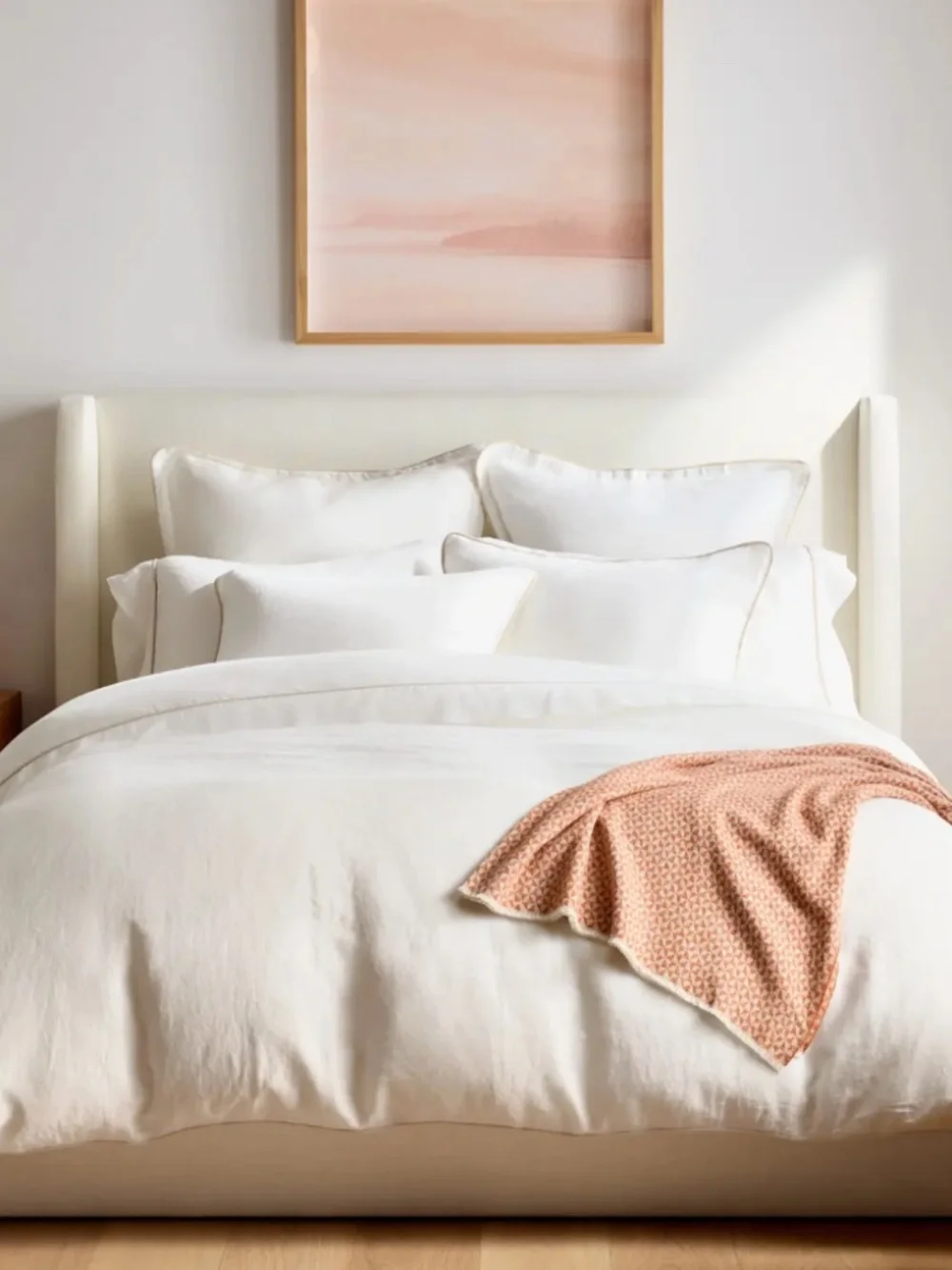 European Linen Piped Sham Set King white toffee